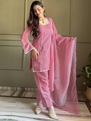 Delightful Pink Lace Border Silk Designer Salwar Suit 4
