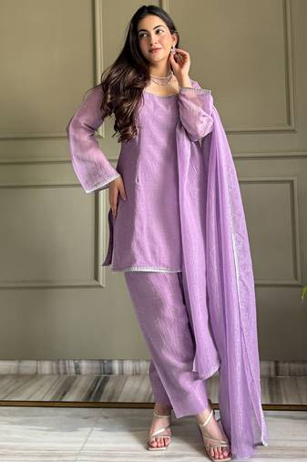 Lovable Lavender Swarovski Work Silk Festive Wear Salwar Suit