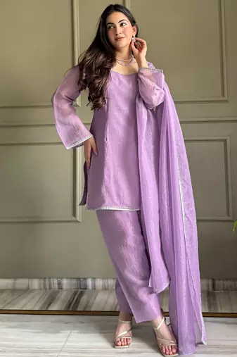 Lovable Lavender Swarovski Work Silk Festive Wear Salwar Suit