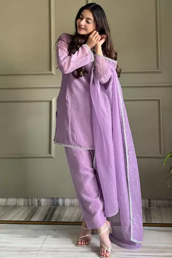 Lovable Lavender Swarovski Work Silk Festive Wear Salwar Suit