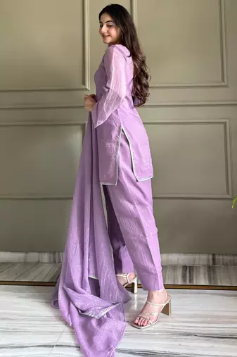 Lovable Lavender Swarovski Work Silk Festive Wear Salwar Suit