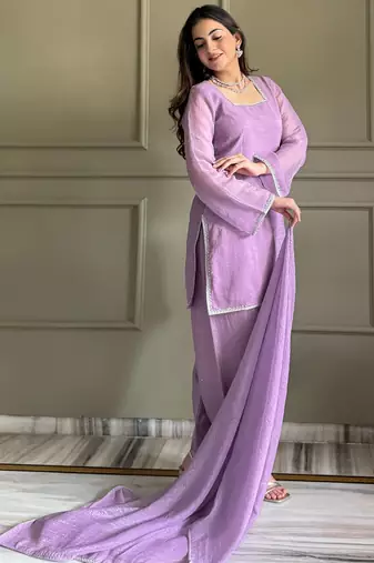Lovable Lavender Swarovski Work Silk Festive Wear Salwar Suit
