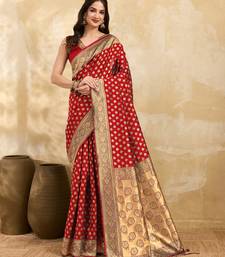 Red Jacquard Silk Woven Rich Pallu Saree With Unstitch Blouse Piece