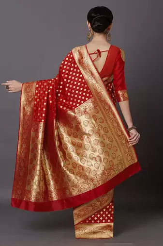 Red Jacquard Silk Woven Rich Pallu Saree With Unstitch Blouse Piece