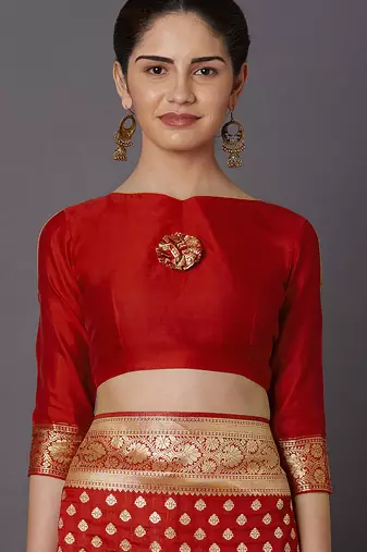 Red Jacquard Silk Woven Rich Pallu Saree With Unstitch Blouse Piece