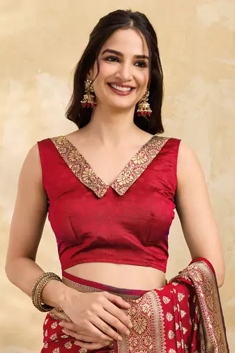 Red Jacquard Silk Woven Rich Pallu Saree With Unstitch Blouse Piece