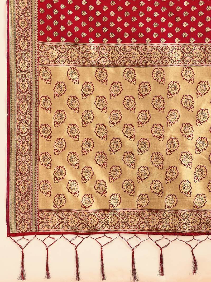 Red Jacquard Silk Woven Rich Pallu Saree With Unstitch Blouse Piece