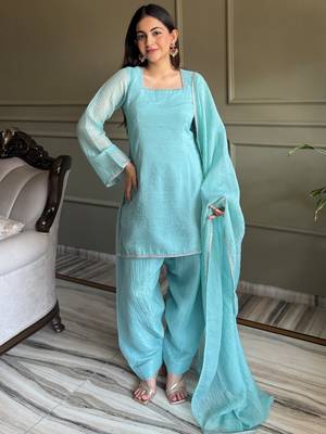 Stunning Sky Blue Lace Work Silk Wedding Wear Salwar Suit 3