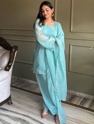 Stunning Sky Blue Lace Work Silk Wedding Wear Salwar Suit 5