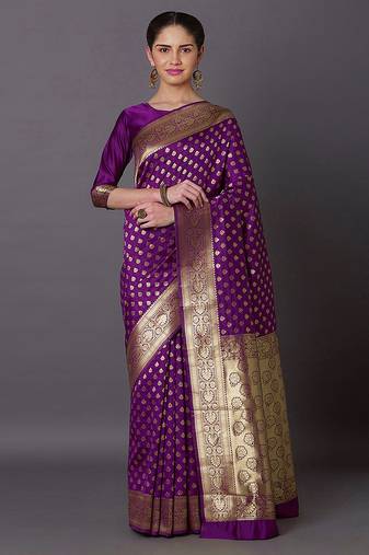 Purple Jacquard Silk Woven Rich Pallu Saree With Unstitch Blouse Piece