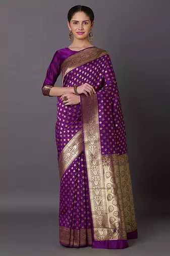 Purple Jacquard Silk Woven Rich Pallu Saree With Unstitch Blouse Piece