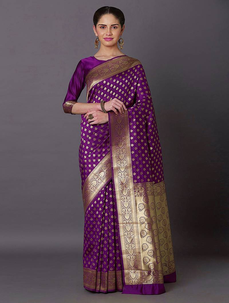 Purple Jacquard Silk Woven Rich Pallu Saree With Unstitch Blouse Piece