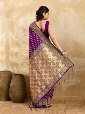Purple Jacquard Silk Woven Rich Pallu Saree With Unstitch Blouse Piece 2