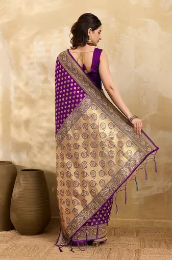 Purple Jacquard Silk Woven Rich Pallu Saree With Unstitch Blouse Piece