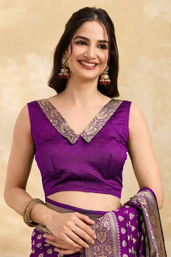 Purple Jacquard Silk Woven Rich Pallu Saree With Unstitch Blouse Piece