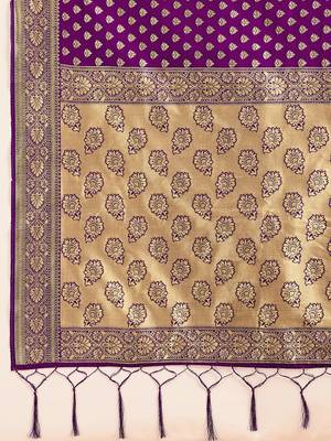Purple Jacquard Silk Woven Rich Pallu Saree With Unstitch Blouse Piece 5