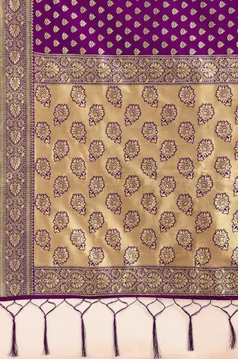 Purple Jacquard Silk Woven Rich Pallu Saree With Unstitch Blouse Piece