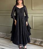 Gorgeous Black Sequins Georgette Evening Wear Anarkali Pant Suit