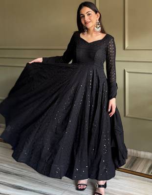 Gorgeous Black Sequins Georgette Evening Wear Anarkali Pant Suit 3