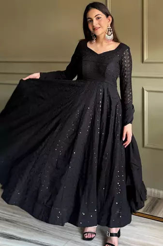 Gorgeous Black Sequins Georgette Evening Wear Anarkali Pant Suit