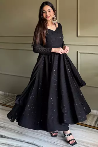 Gorgeous Black Sequins Georgette Evening Wear Anarkali Pant Suit