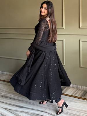 Gorgeous Black Sequins Georgette Evening Wear Anarkali Pant Suit 6