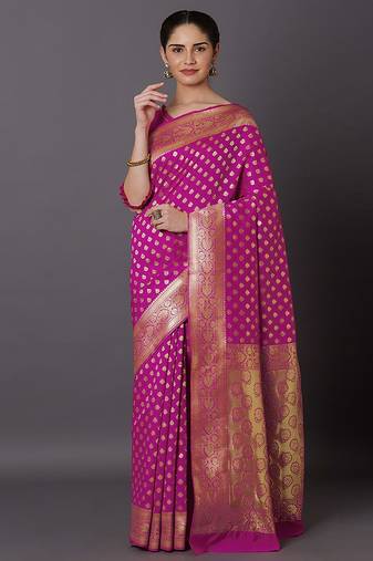 Pink Jacquard Silk Woven Rich Pallu Saree With Unstitch Blouse Piece
