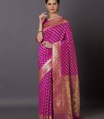 Pink Jacquard Silk Woven Rich Pallu Saree With Unstitch Blouse Piece