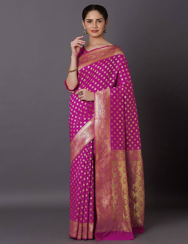 Pink Jacquard Silk Woven Rich Pallu Saree With Unstitch Blouse Piece