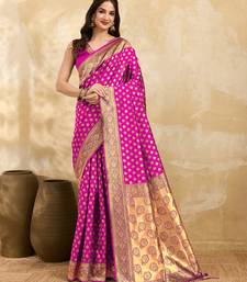Pink Jacquard Silk Woven Rich Pallu Saree With Unstitch Blouse Piece