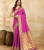 Pink Jacquard Silk Woven Rich Pallu Saree With Unstitch Blouse Piece