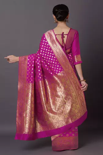 Pink Jacquard Silk Woven Rich Pallu Saree With Unstitch Blouse Piece