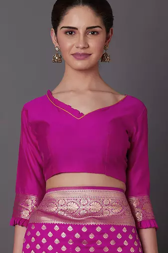 Pink Jacquard Silk Woven Rich Pallu Saree With Unstitch Blouse Piece