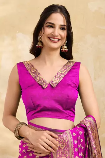 Pink Jacquard Silk Woven Rich Pallu Saree With Unstitch Blouse Piece