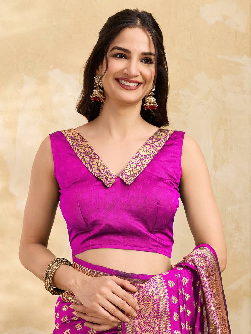 Pink Jacquard Silk Woven Rich Pallu Saree With Unstitch Blouse Piece