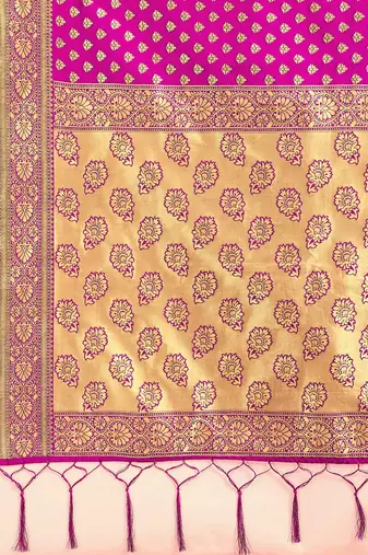Pink Jacquard Silk Woven Rich Pallu Saree With Unstitch Blouse Piece