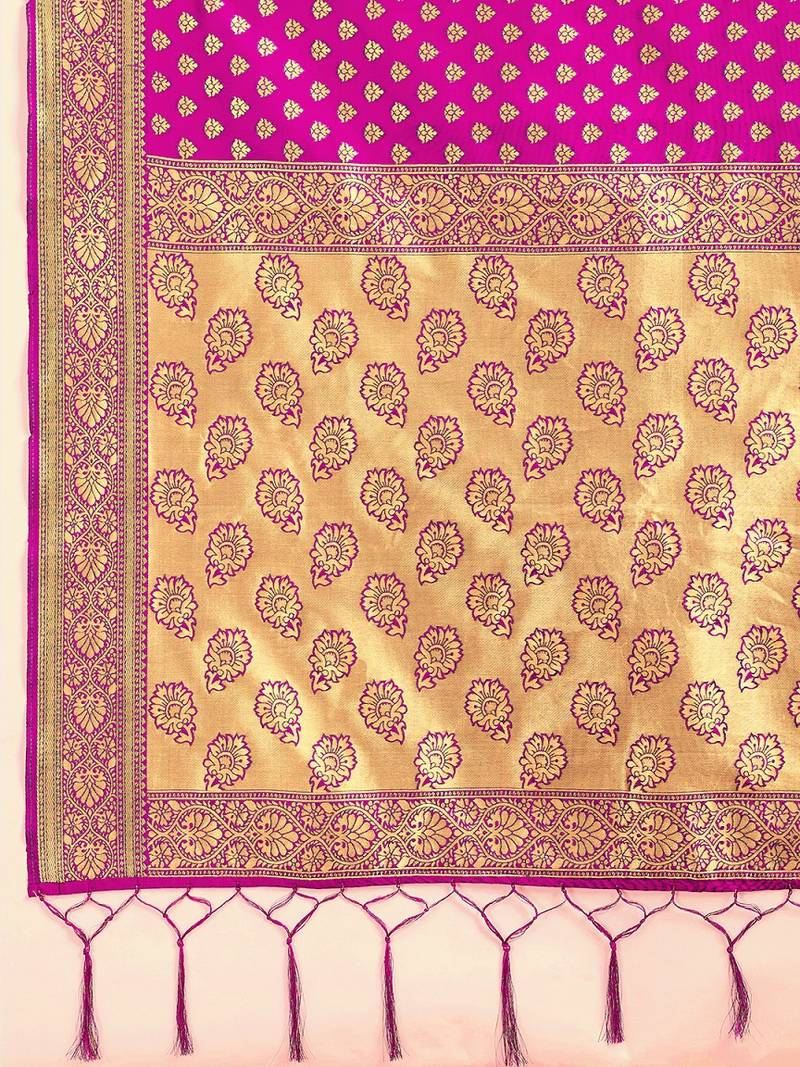 Pink Jacquard Silk Woven Rich Pallu Saree With Unstitch Blouse Piece