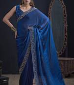 Teal blue color two tone silk designer wedding saree for women