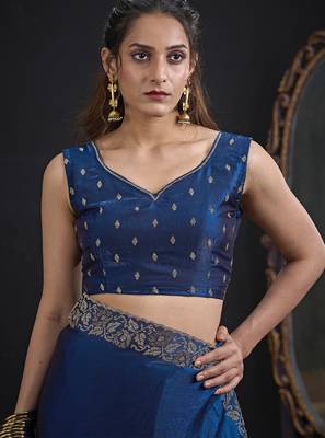 Teal blue color two tone silk designer wedding saree for women 5