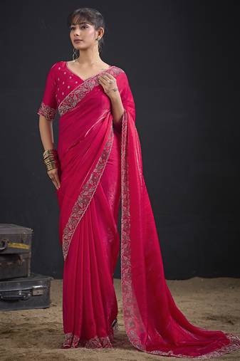 Magenta color two tone silk designer wedding saree for women