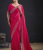 Magenta color two tone silk designer wedding saree for women