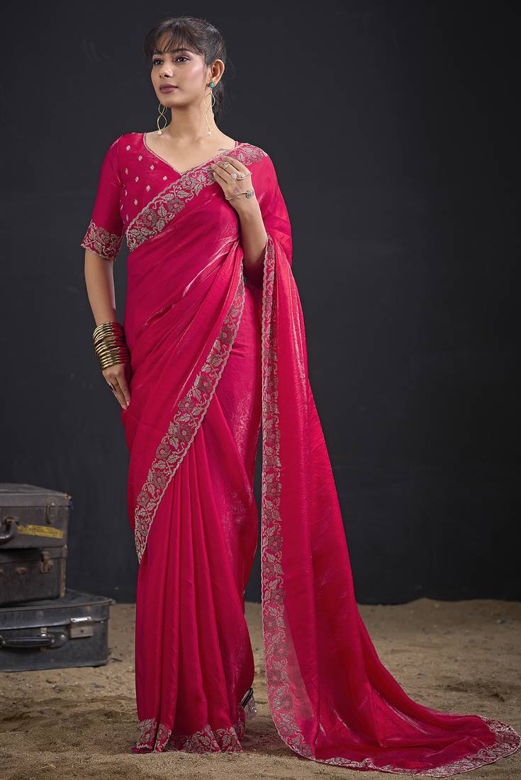 Magenta color two tone silk designer wedding saree for women