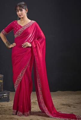 Magenta color two tone silk designer wedding saree for women 2