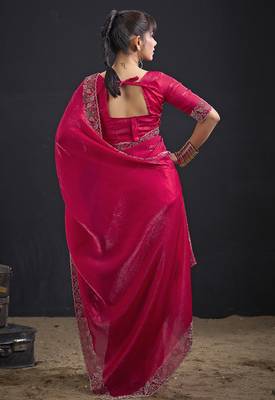 Magenta color two tone silk designer wedding saree for women 3