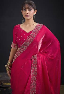 Magenta color two tone silk designer wedding saree for women 4