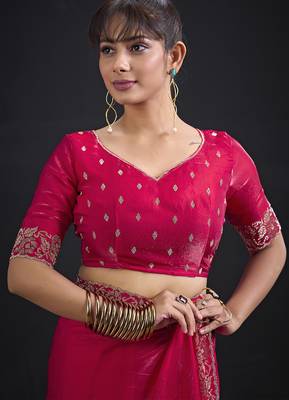 Magenta color two tone silk designer wedding saree for women 5