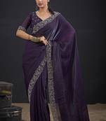 Purple color two tone silk designer wedding saree for women