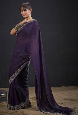 Purple color two tone silk designer wedding saree for women 2