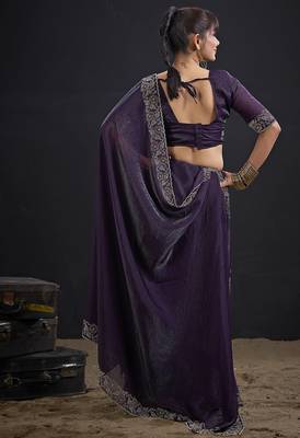 Purple color two tone silk designer wedding saree for women 3