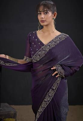 Purple color two tone silk designer wedding saree for women 4